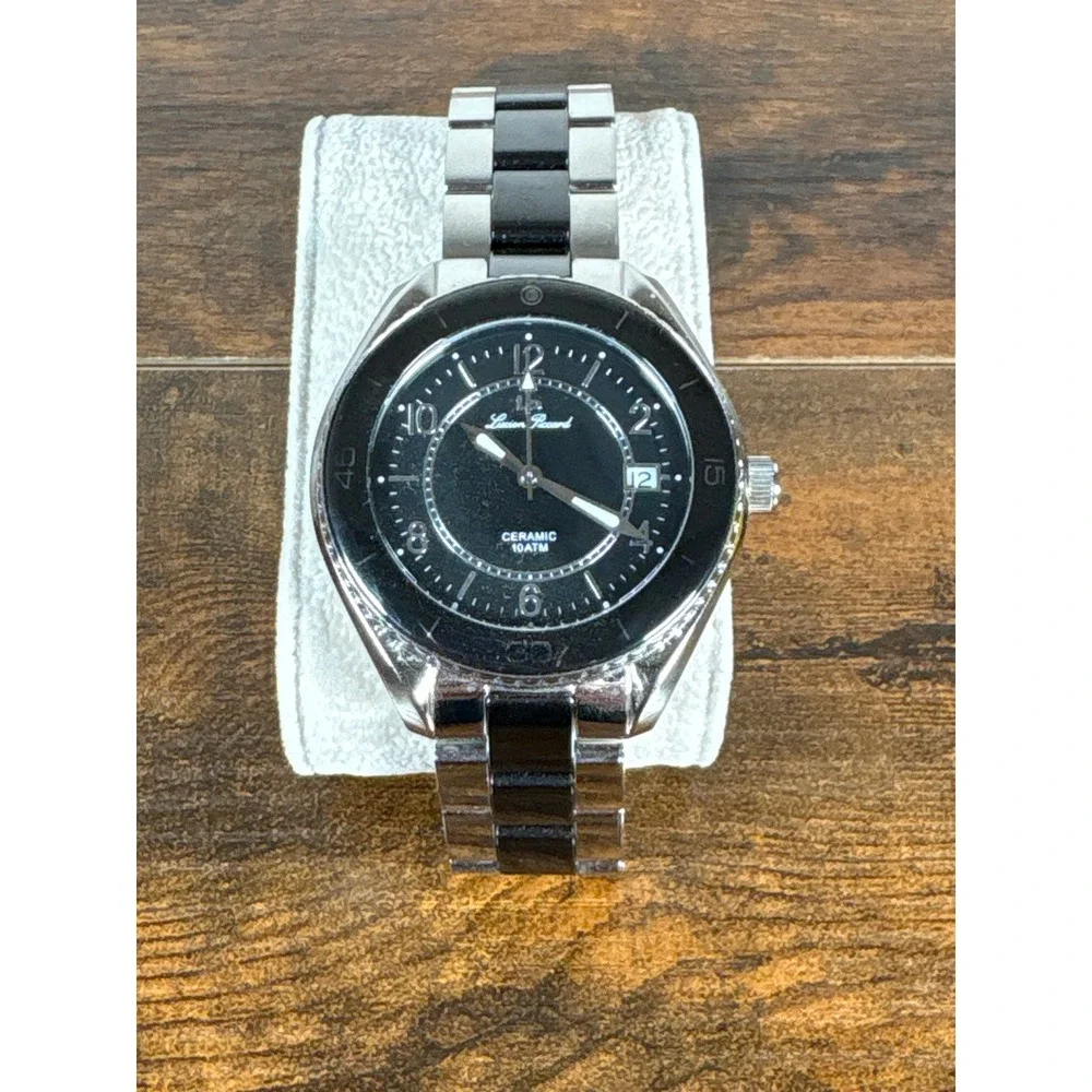 Lucien Piccard Men's Ceramic Stainless Steel Swiss Movement Watch 26584BK Black‎